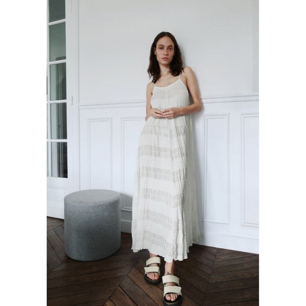 Zara Long Textured Maxi Dress White Medium